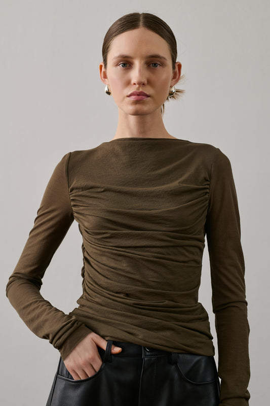 Tee-Shirt Gaia - Marron/Kaki - Coton - Femme