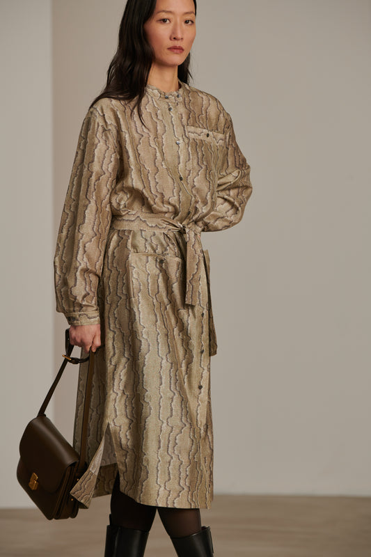 Belle Dress - Grey/Green - Silk - Women