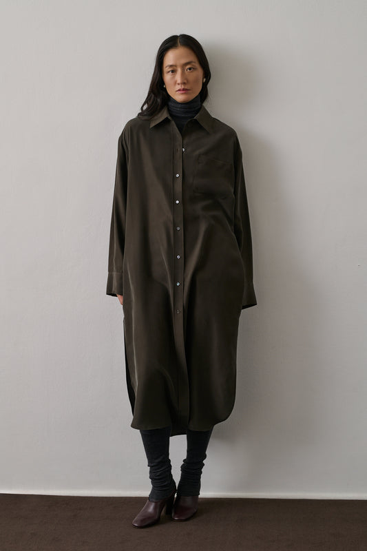 Robe Flora - Kaki Foncé - Soie - Femme