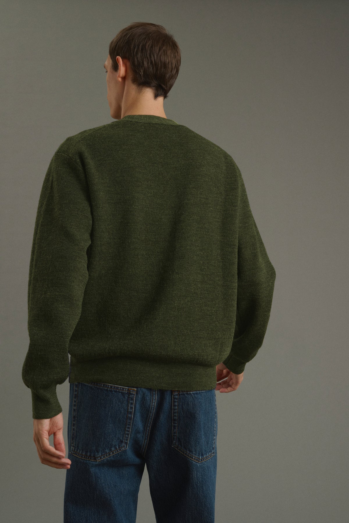 Cardigan Romeo - Dark Khaki - Wool - Men vue 3