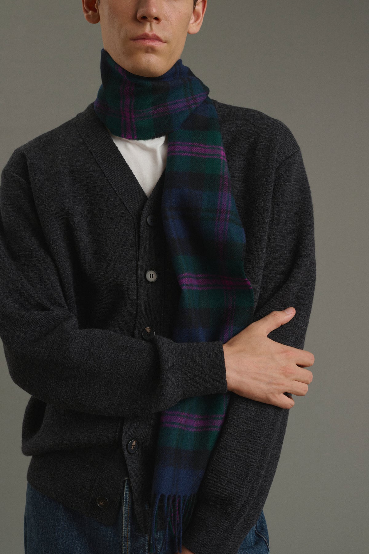Kela scarf - green and purple checked wool - Soeur vue 3
