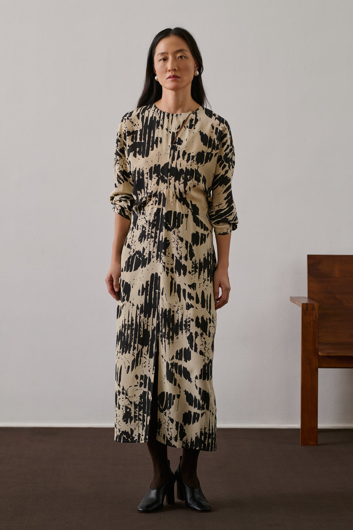 Robe Francine - Jaune Pâle/Noir - Soie - Femme vue 1