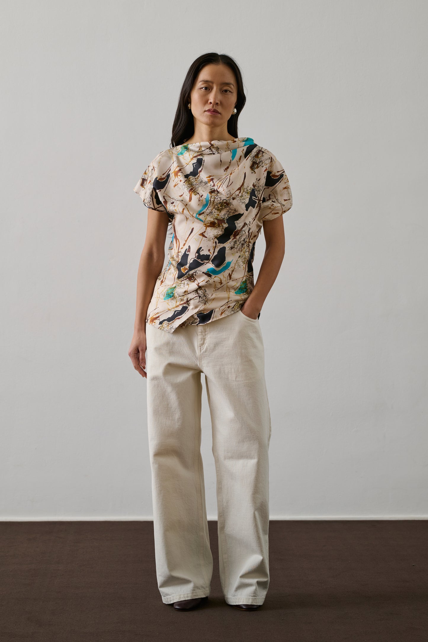 Blouse Fedora - Beige/Turquoise - Soie - Femme