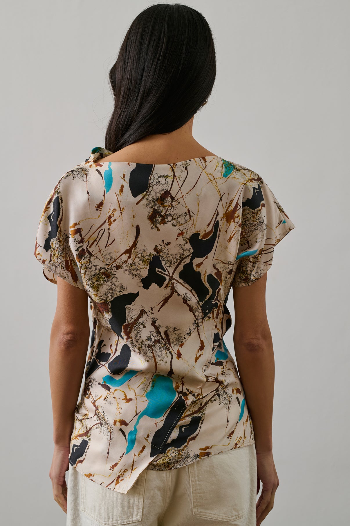 Blouse Fedora - Beige/Turquoise - Soie - Femme vue 2