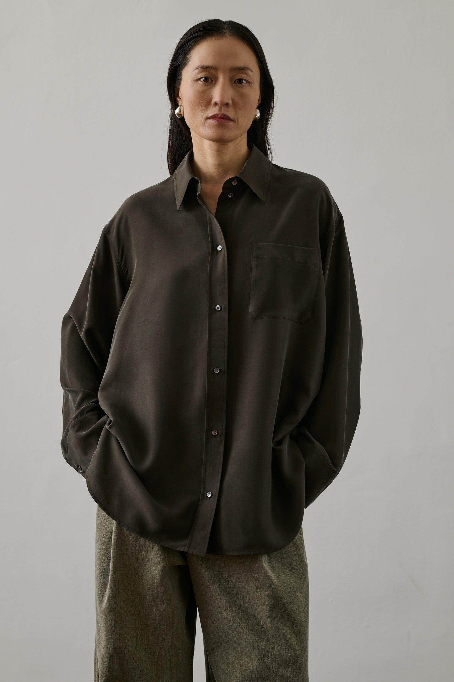 Chemise Francesca - Kaki Foncé - Soie - Femme