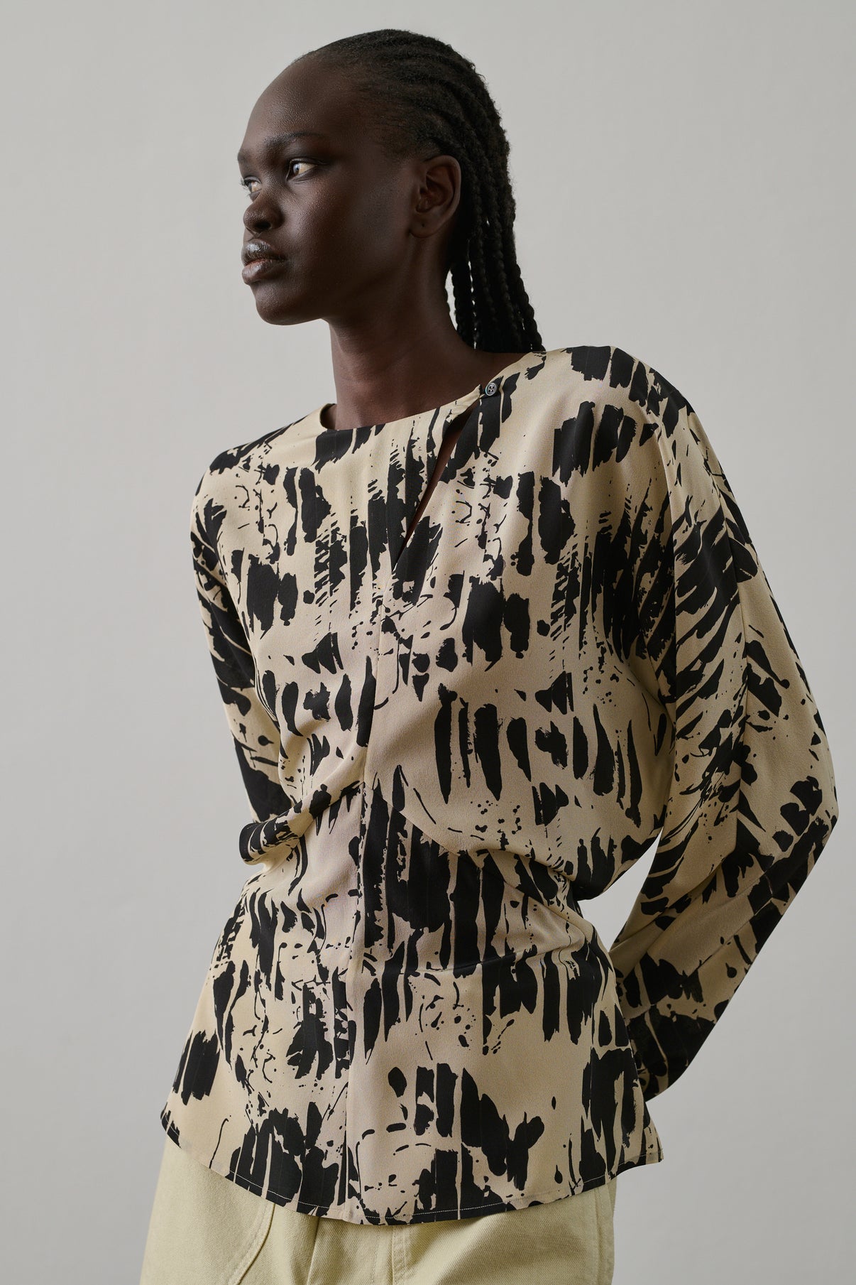 Blouse Feryel - Jaune Pâle/Noir - Soie - Femme vue 3