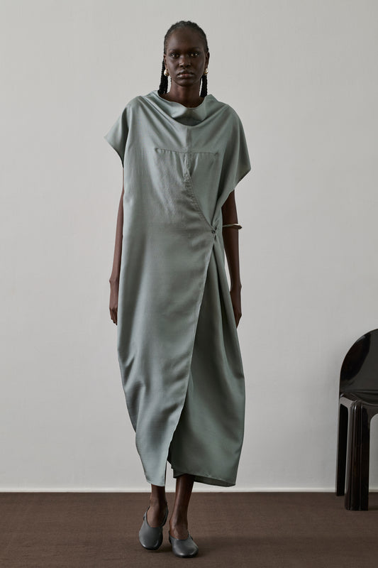 Robe Foggia - Bleu Glacé Foncé - Soie - Femme