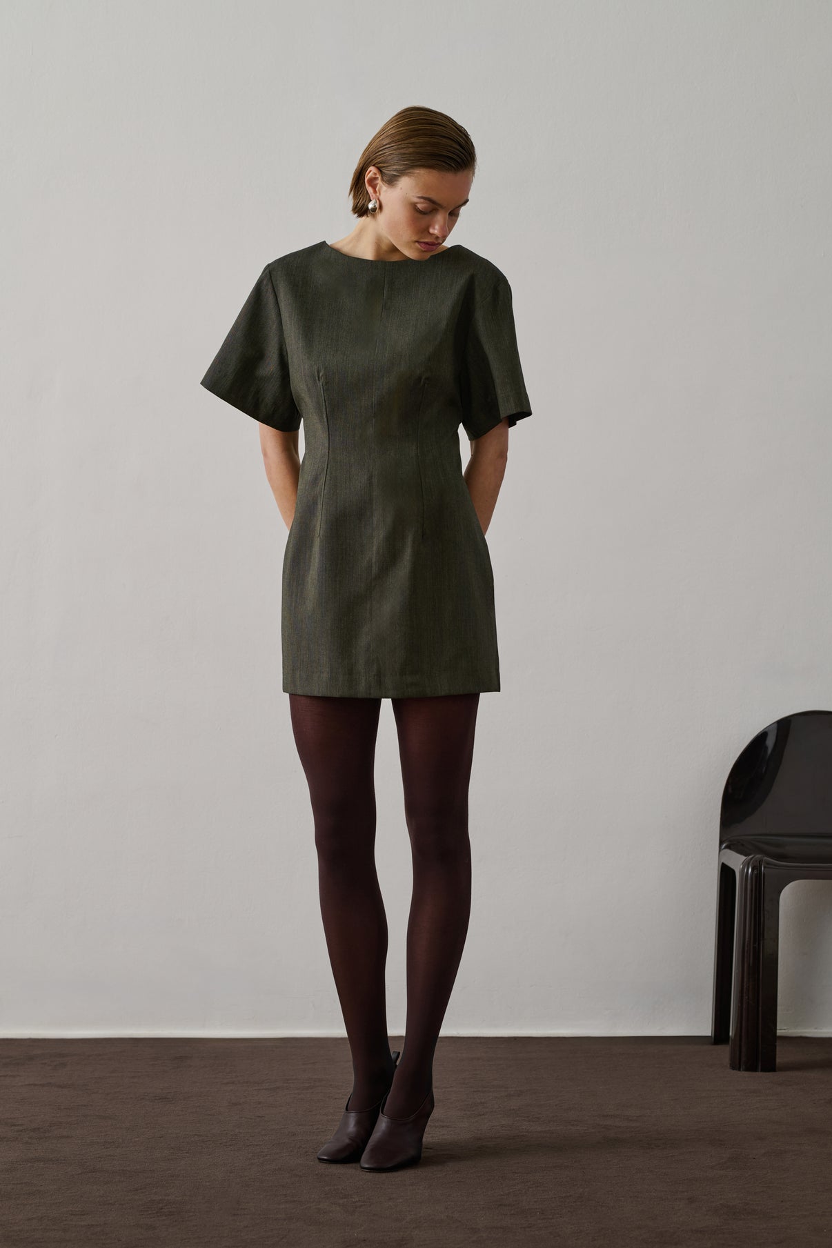 Robe Gladys - Kaki Chiné - Laine - Femme vue 1