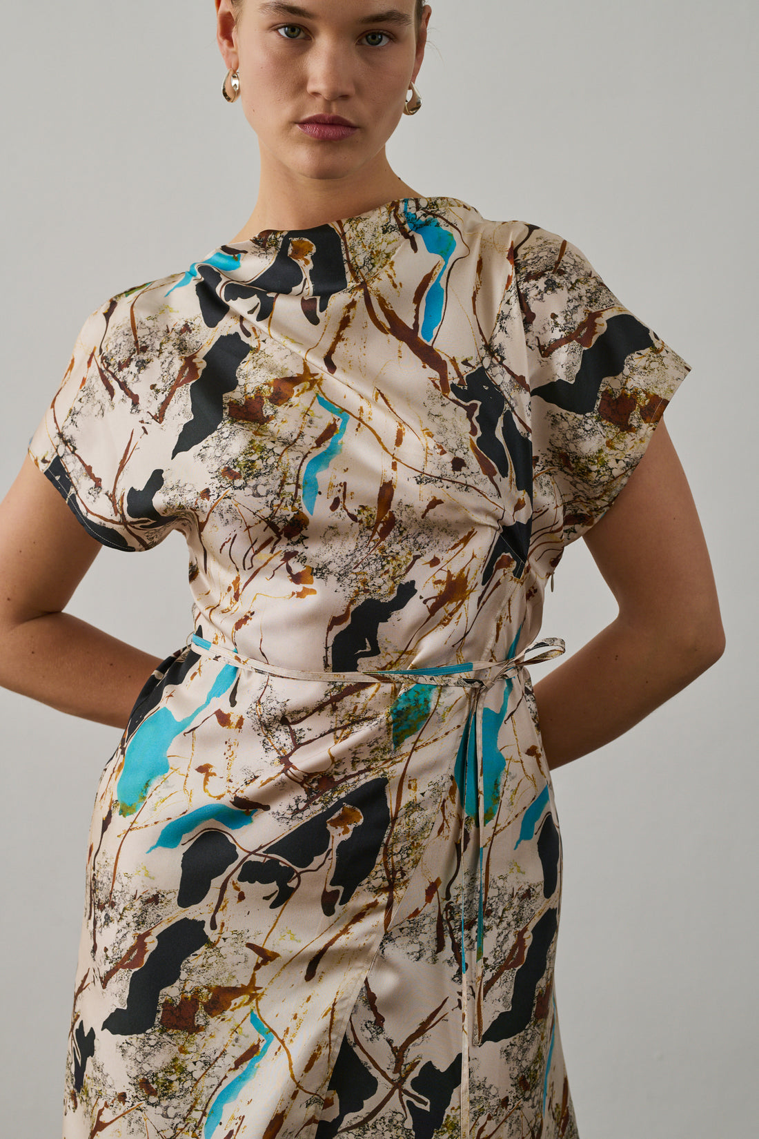 Robe Felicie - Beige/Turquoise - Soie - Femme