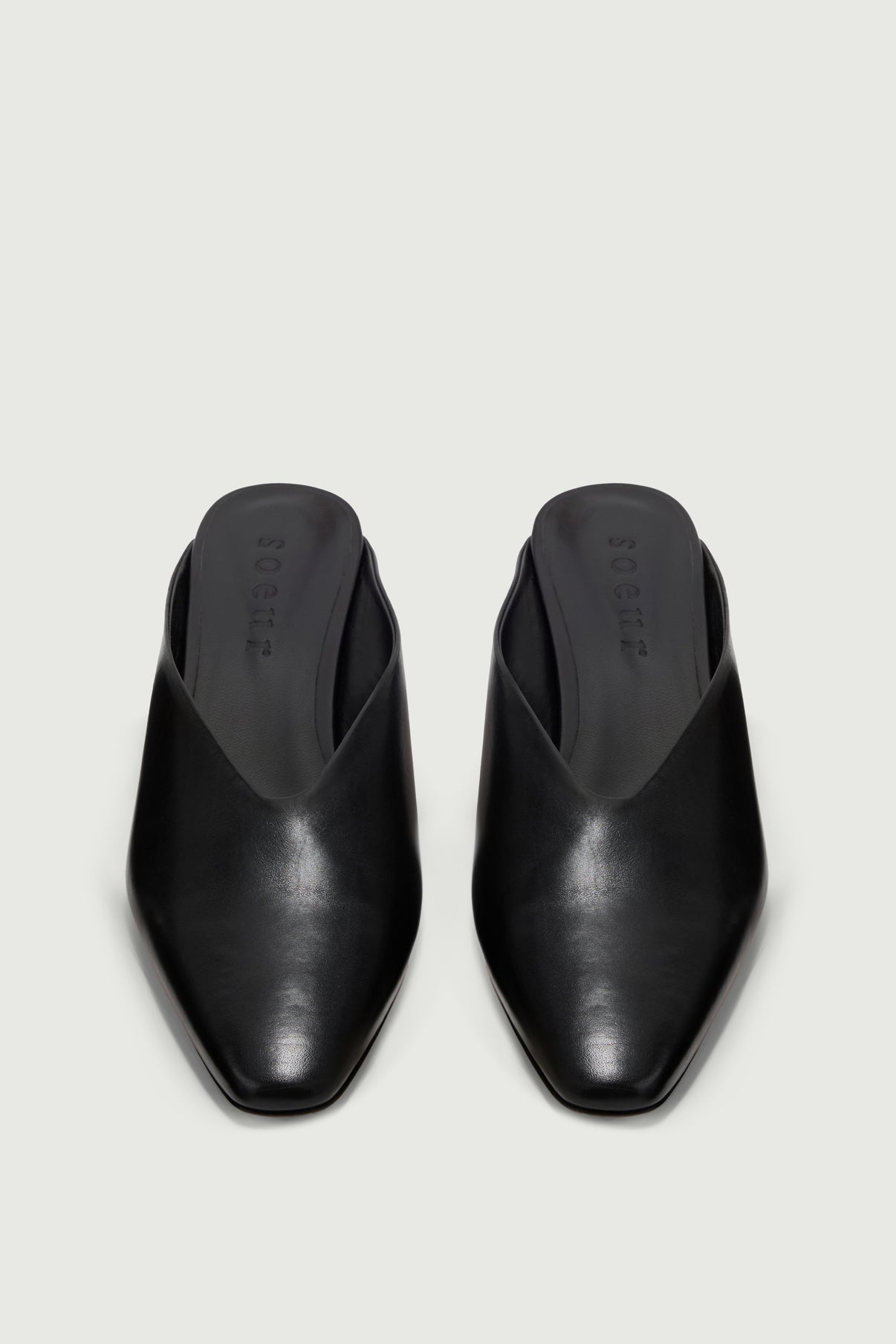 Amalie mules - Black Leather with Heel - Soeur vue 3